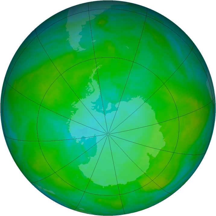 Antarctic ozone map for 10 January 1992